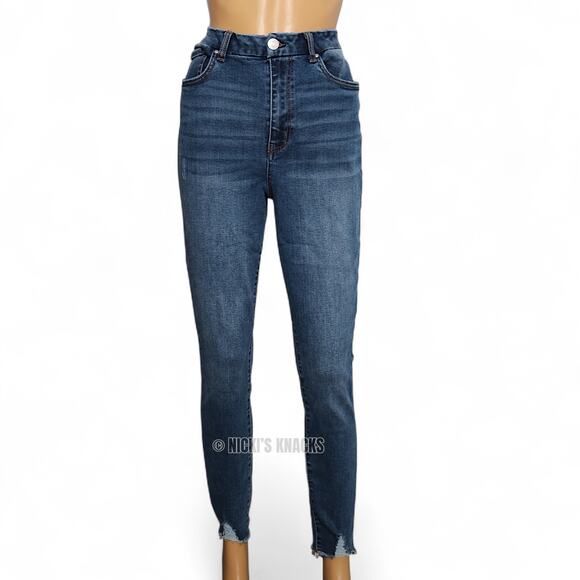 Refuge High Rise Skinny Jeans Frayed Hem Stretch Blue Denim Curvy Size 9 - Picture 2 of 9